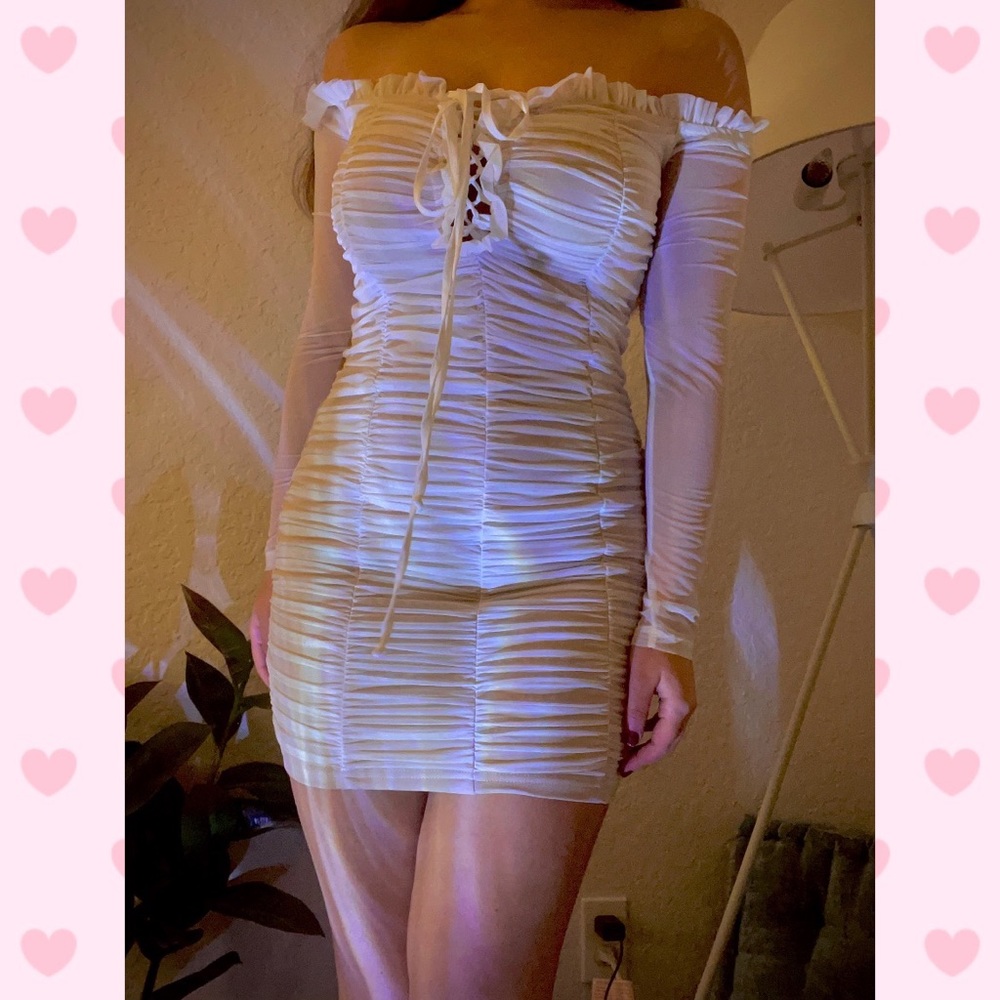 Fashion Nova White Ruched Mini Dress